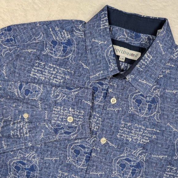 John Lennon Other - John Lennon Button Down Shirt Mens Large Blue Imagine Lyrics Graphic Long Sleeve